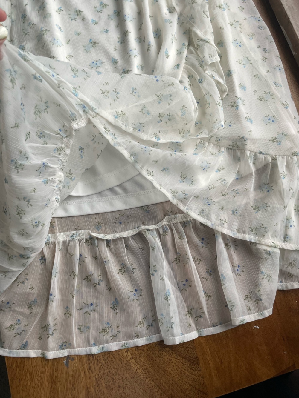 Vero Moda White Maxi Skirt with Light Blue and Green Florals and Ruffles XS NWT - Picture 4 of 8